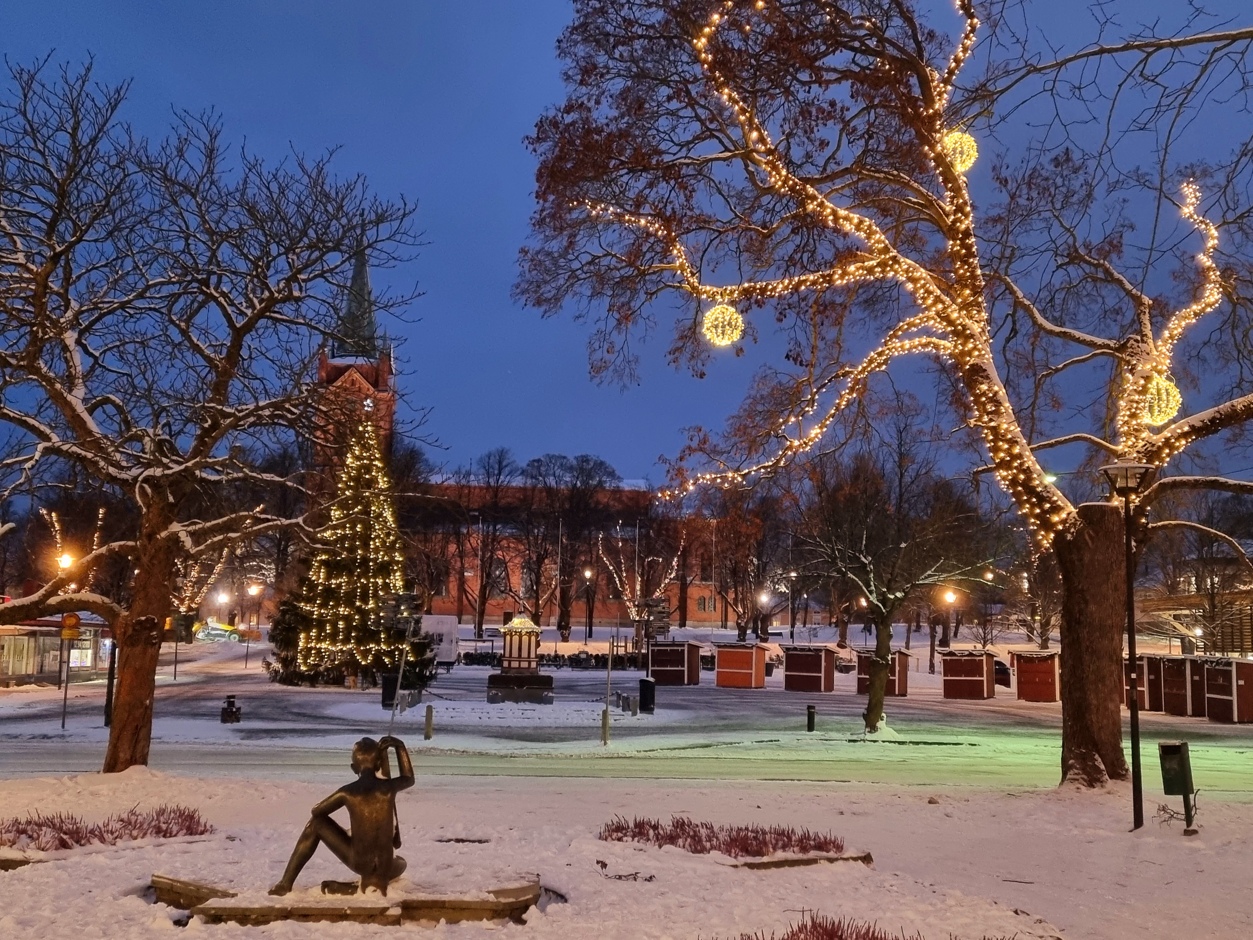 Rauhanpuistosta jouluinen näkymä torille