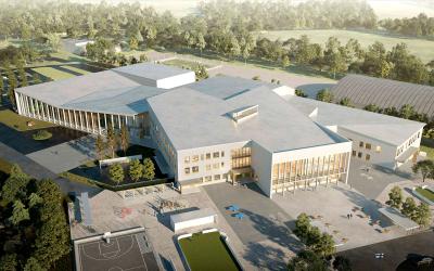 Havainnekuva monitoimijatalo Wintteri lintuperspektiivistä.