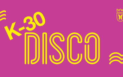 Discon purppura-keltainen logo.