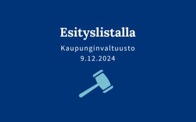 Kaupunginvaltuuston esityslistalla 9.12.2024