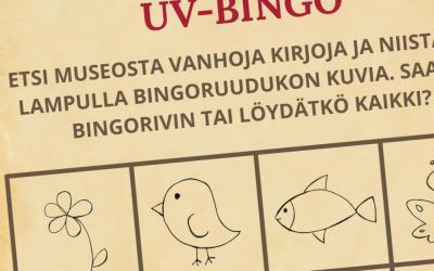 Yksityiskohta Wahlbergin museotalossa järjestettävän lasten museoillan bingolapusta.