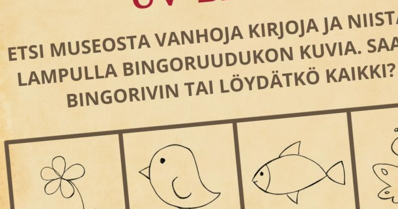 Yksityiskohta Wahlbergin museotalossa järjestettävän lasten museoillan bingolapusta.