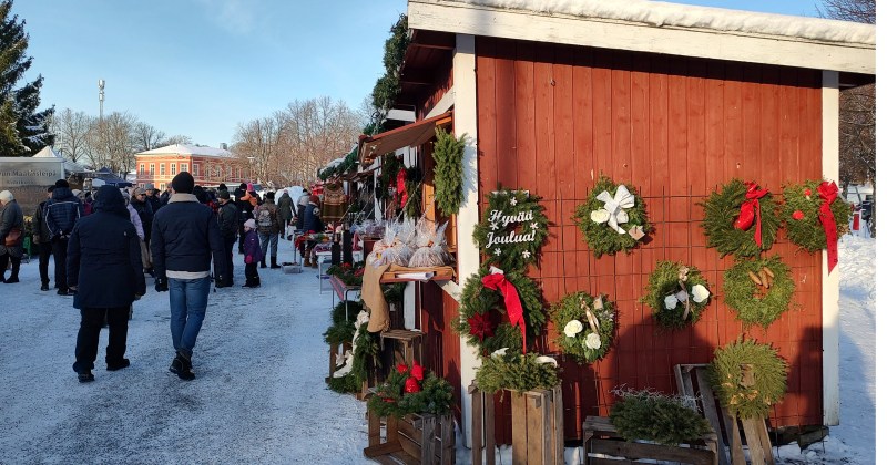 Punaiset toriputkut jouluasussaan.