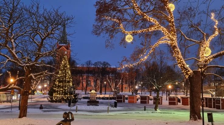 Rauhanpuistosta jouluinen näkymä torille
