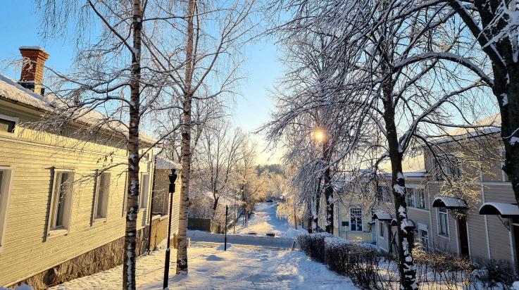 puutaloja Myllymäen reunalla