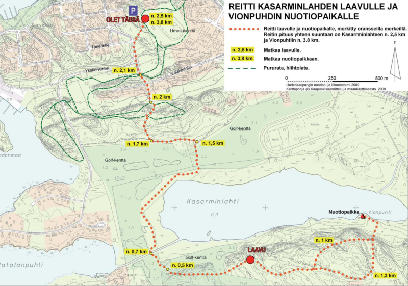 Kasarminlahden laavun reittkartta