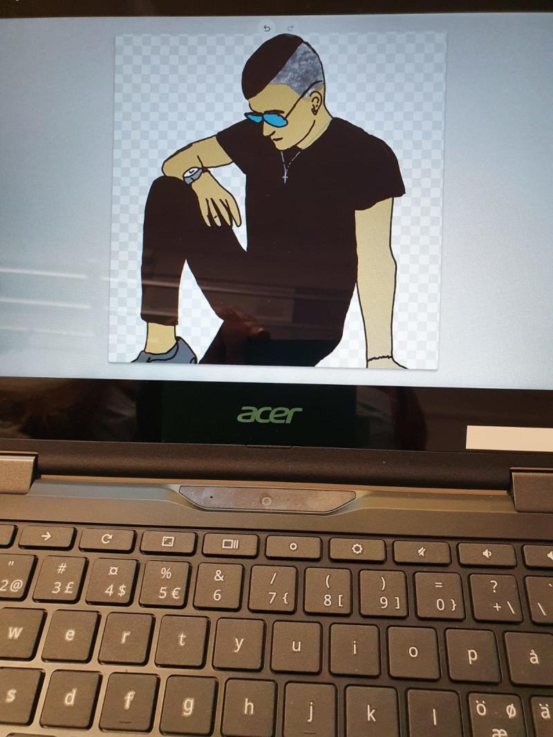 Kosketusnäytöllä piirretty kuva miehestä.